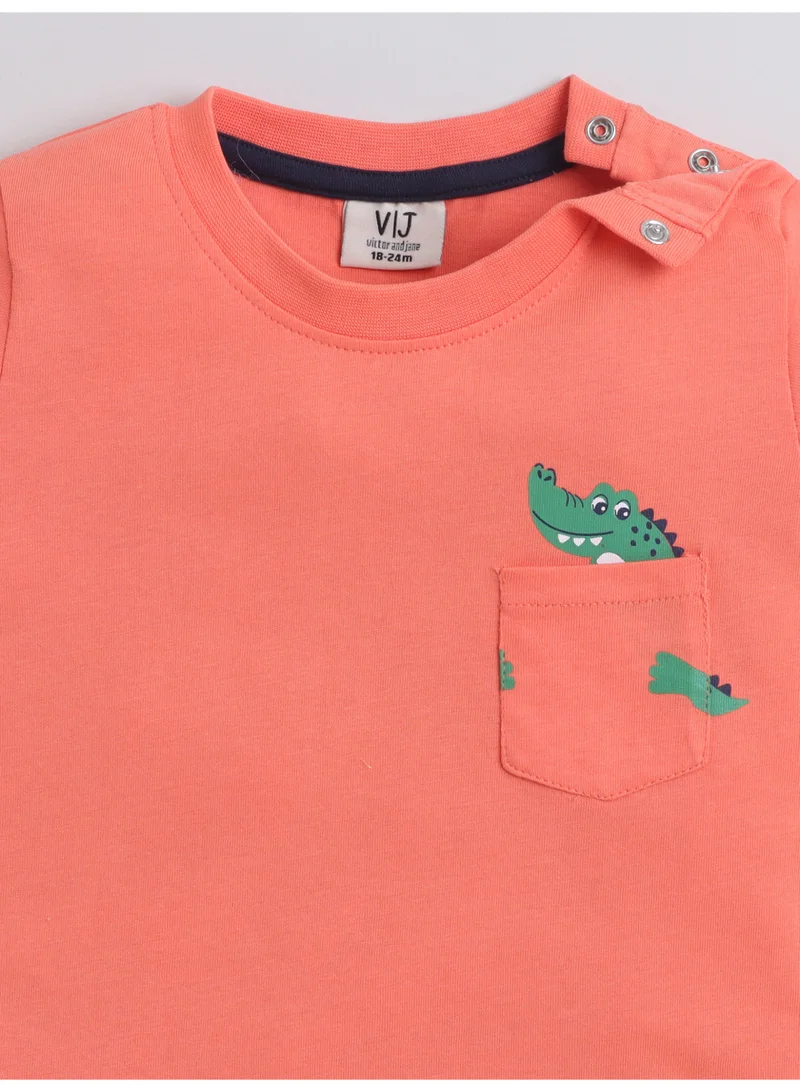 Victor And Jane  Boys Dinosaur Print Cotton T-Shirt & Shorts Set – Summer Daywear for Men | Best Price UAE